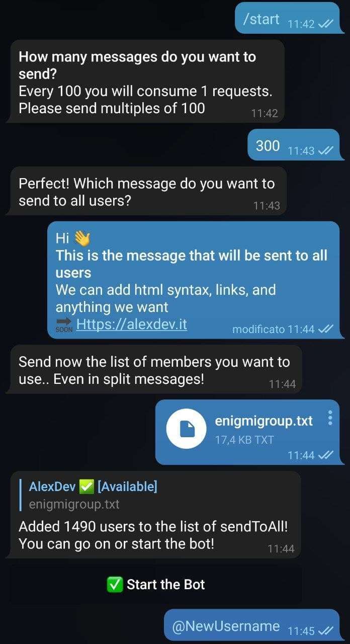 Procedura di invio messaggi agli utenti