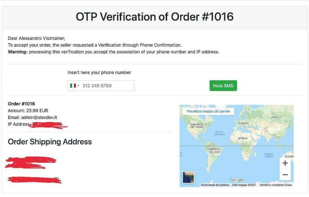Example of the OTP verification page