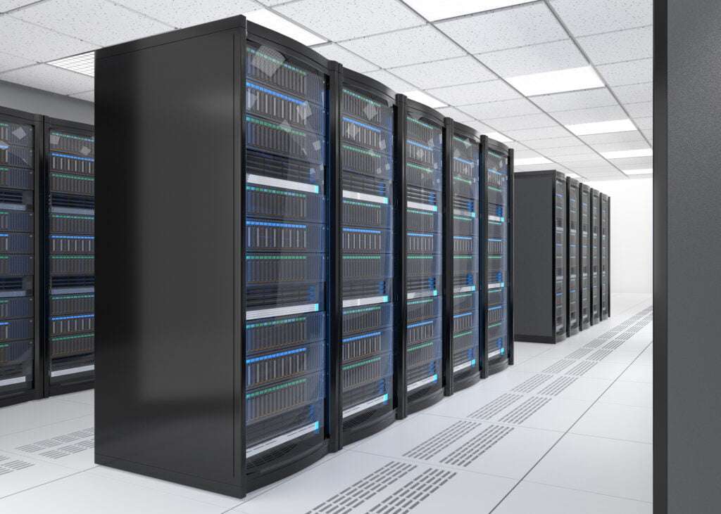 3D rendering of an advanced server room. Infrastructure and Security Update